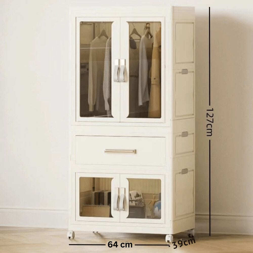 Foldable Storage Wardrobe with 1 Cabinet & 1 Drawer