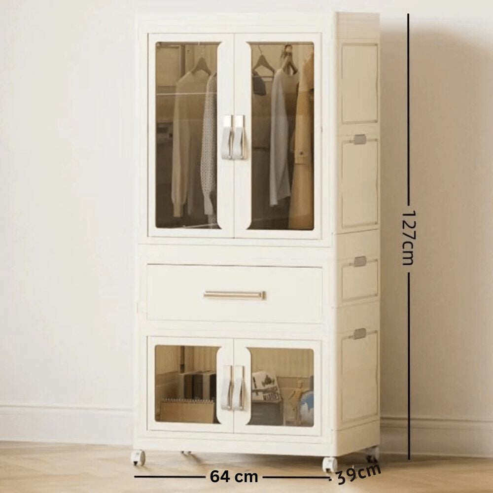 Foldable Storage Wardrobe with 1 Cabinet & 1 Drawer