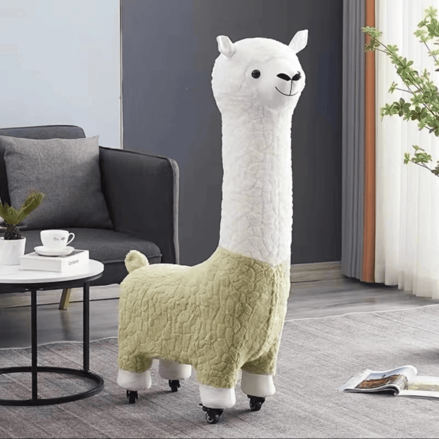 Multi-Purpose Alpaca Fleece Fabric Footstool with Wheels(115cm)