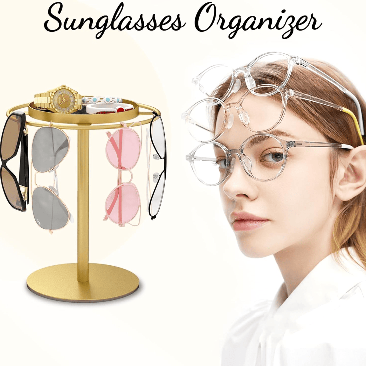 Metal Eyeglass Holder Stand with Storage Tray Organizer (12cm)