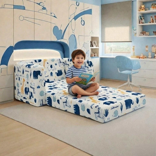 Soft Plush Kids Armchair Sofa Cum Bed with Side Pocket Design