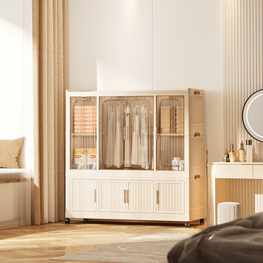 Multi-Tier Magnetic Door Plastic Storage Wardrobe With Wheels(120cm)