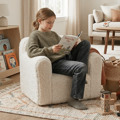 Cozy Fleece Kid's Reading Sofa with Removable Washable Cover and Soft Foam