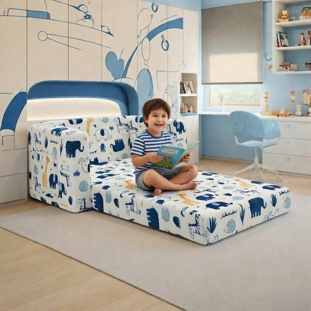 Soft Plush Kids Armchair Sofa Cum Bed with Side Pocket Design