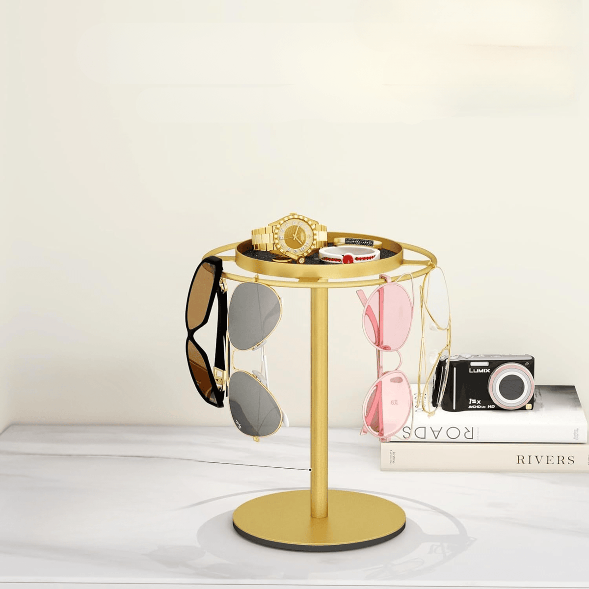 Metal Eyeglass Holder Stand with Storage Tray Organizer (12cm)