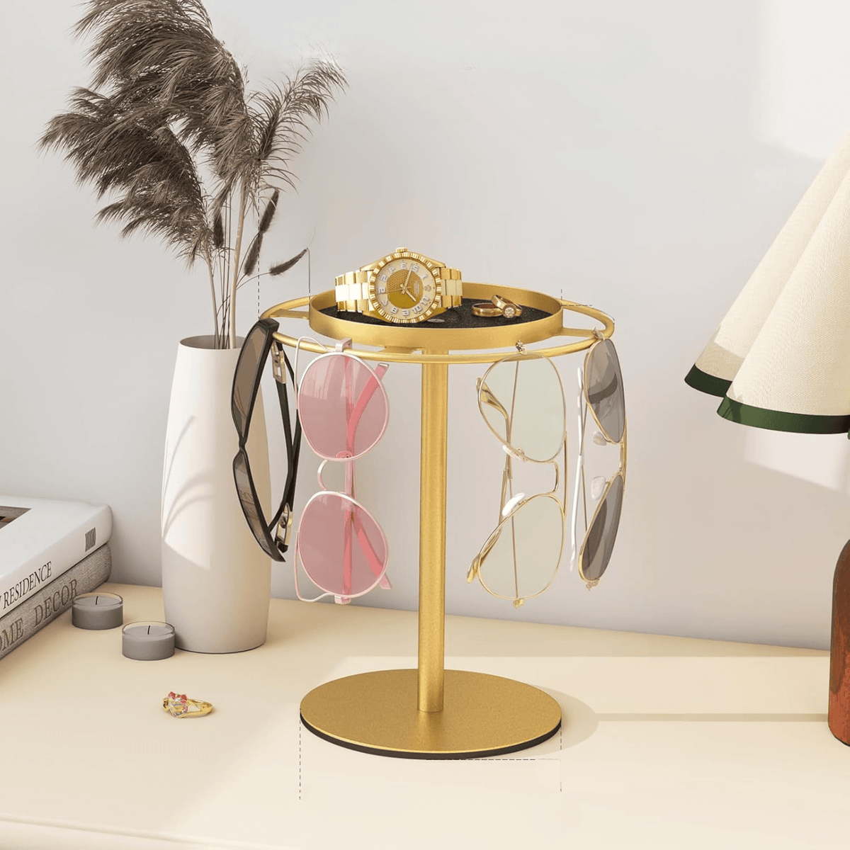 Metal Eyeglass Holder Stand with Storage Tray Organizer (12cm)